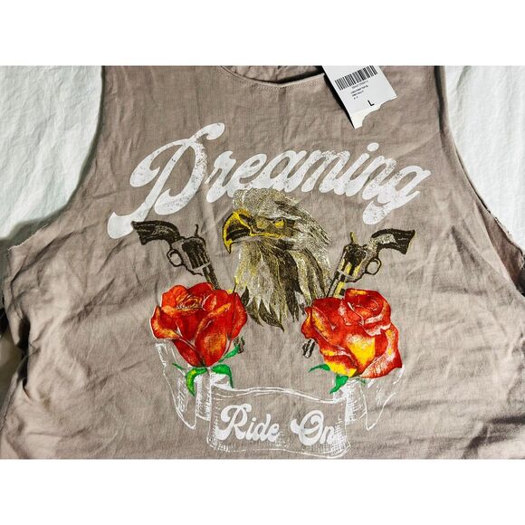 NWT Forever 21 Dreaming Ride On Side Tie Crop Tank Large Motorcycle Biker - Picture 2 of 7